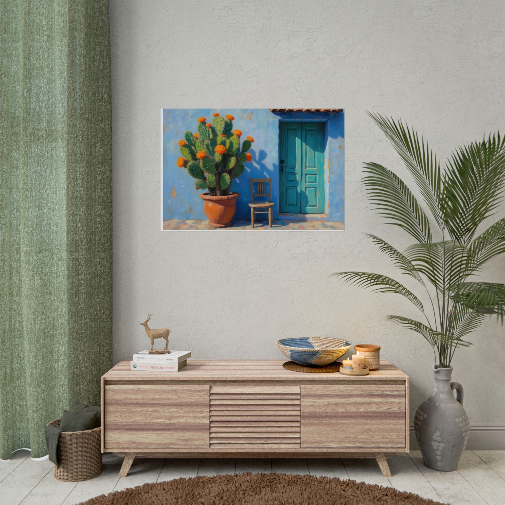 Cactus Courtyard Rolled Poster — Turquoise Door Desert Wall Art