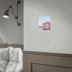 Roze strandhuisje als muurdecoratie - Poster 