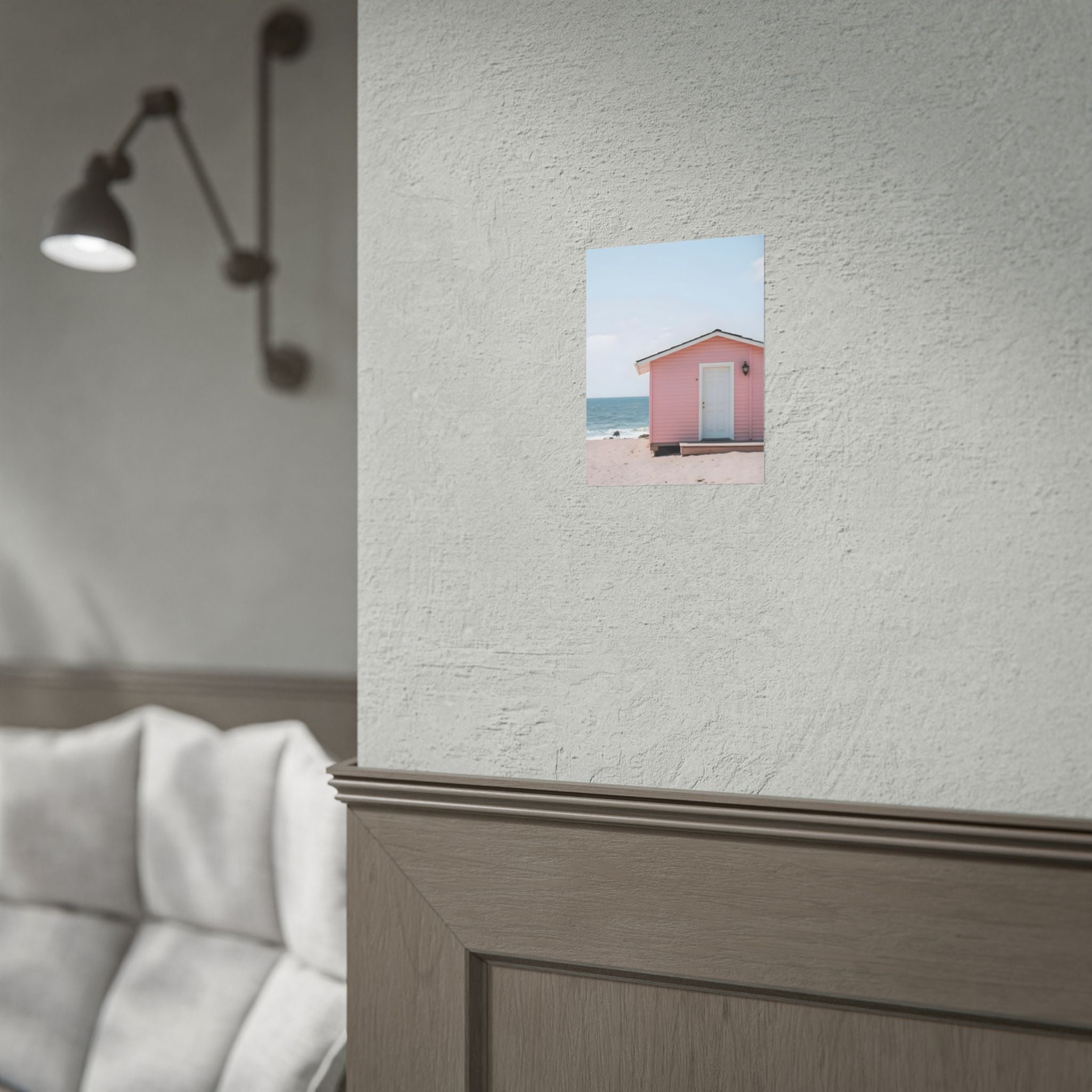 Roze strandhuisje als muurdecoratie - Poster 