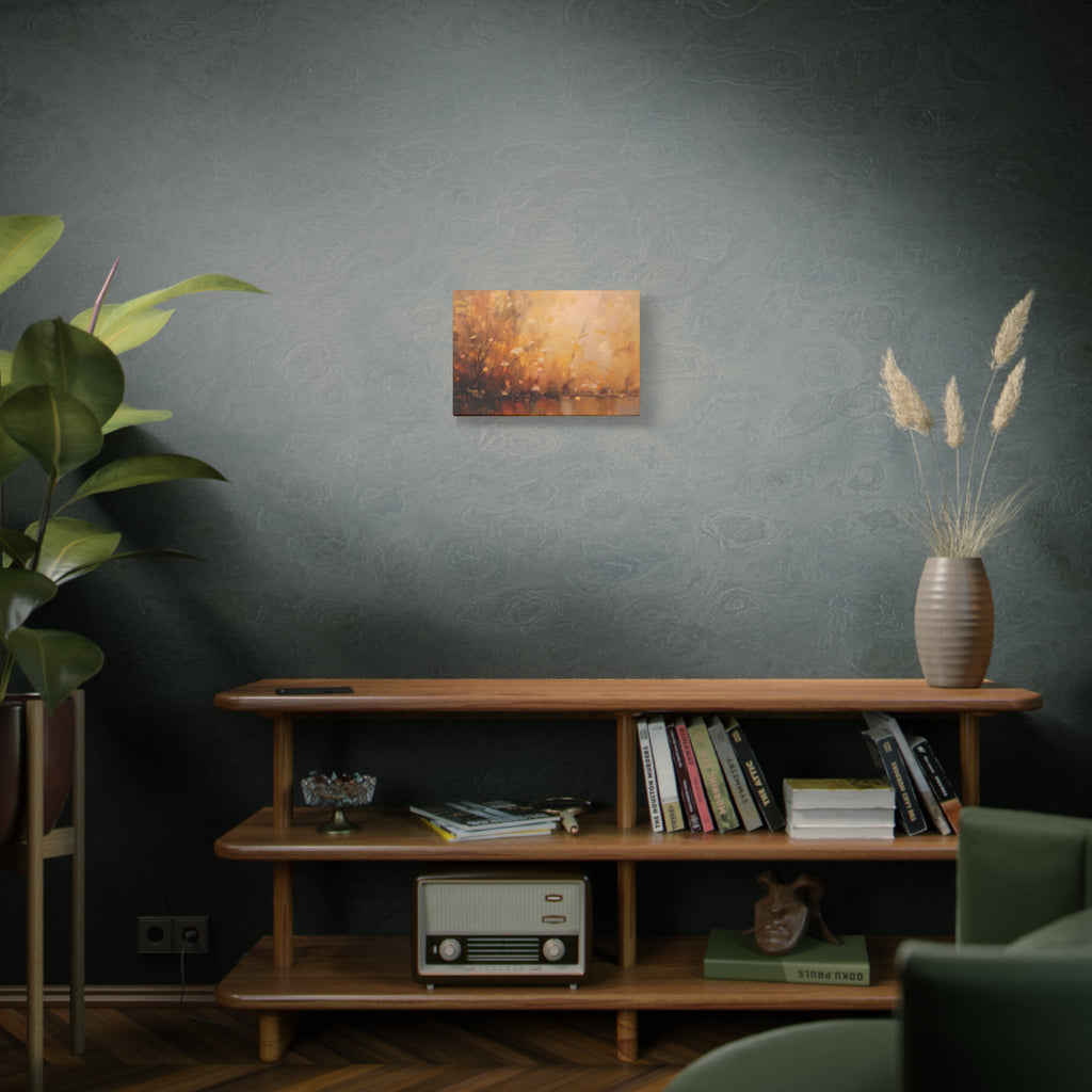 Abstracte muurdecoratie met gouden weidemotief - opgespannen canvas 