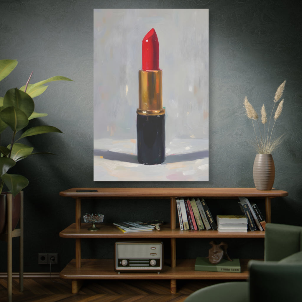 Red Lipstick Canvas Art — Cosmetic Pop Still Life Wall Decor