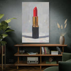Red Lipstick Canvas Art — Cosmetic Pop Still Life Wall Decor