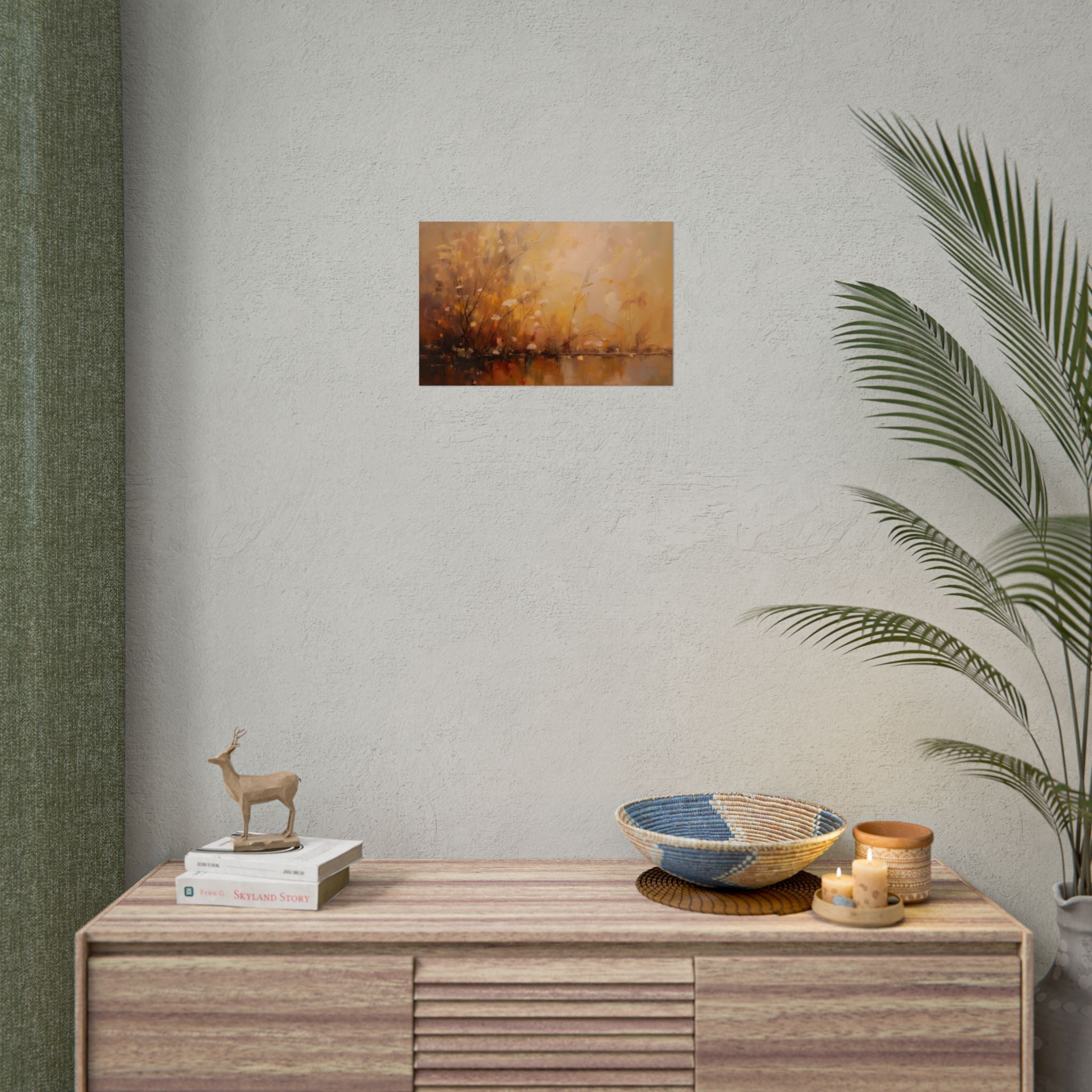 Abstracte muurdecoratie met gouden weidemotief - Poster 