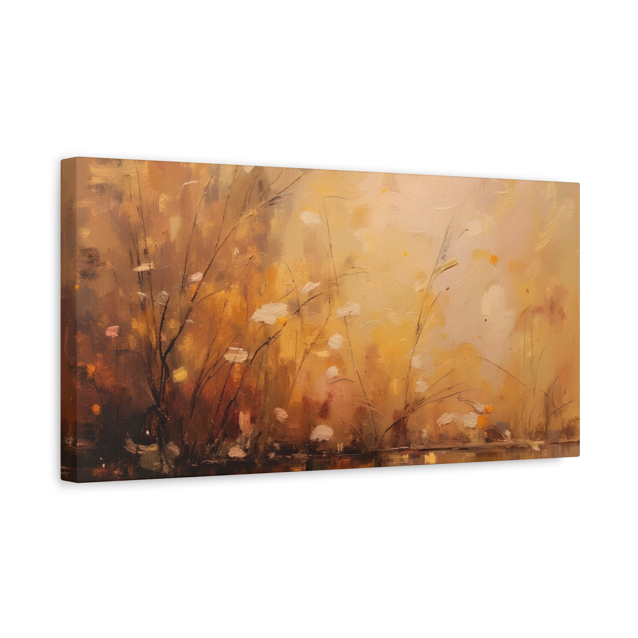 Abstracte muurdecoratie met gouden weidemotief - opgespannen canvas 