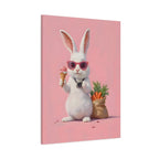 Pink Cute Bunny Canvas Wall Art — Cool Rabbit with Sunglasses, Ice Cream & Carrots (Matte Stretched)