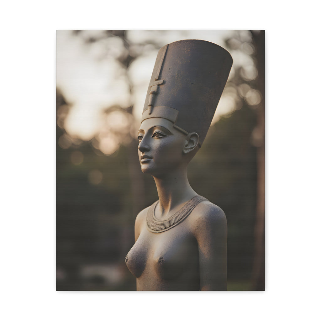 Bronzen standbeeld van Nefertiti als wanddecoratie - Egyptische beeldhouwkunst - Fotografie - Koningin van Egypte - Opgespannen canvas 