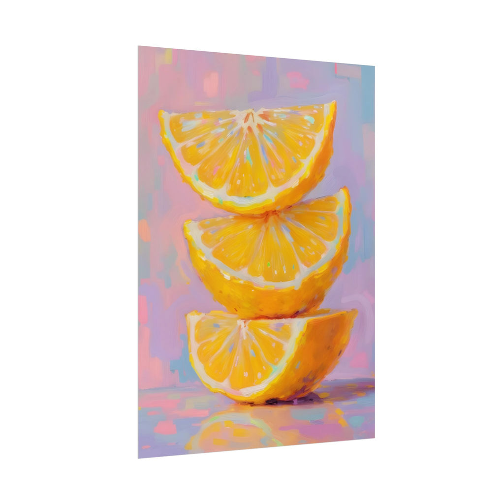 Citroenschijfjes - Muurdecoratie met gestapelde citroenen - Opgespannen poster 