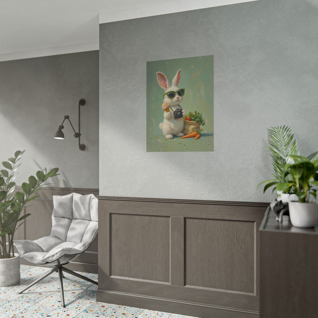 Green Bunny Rolled Poster — Cool Bunny with Camera Art Print