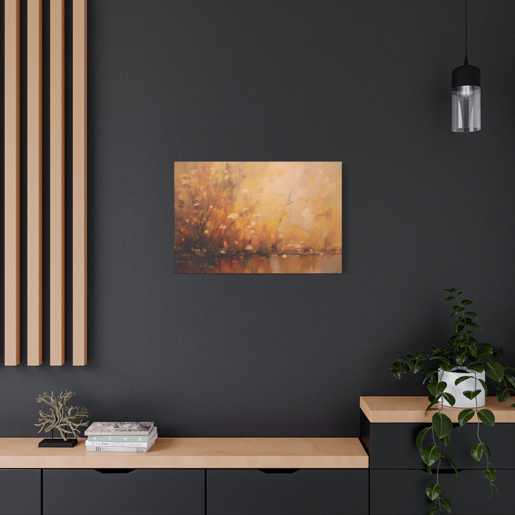 Abstracte muurdecoratie met gouden weidemotief - opgespannen canvas 