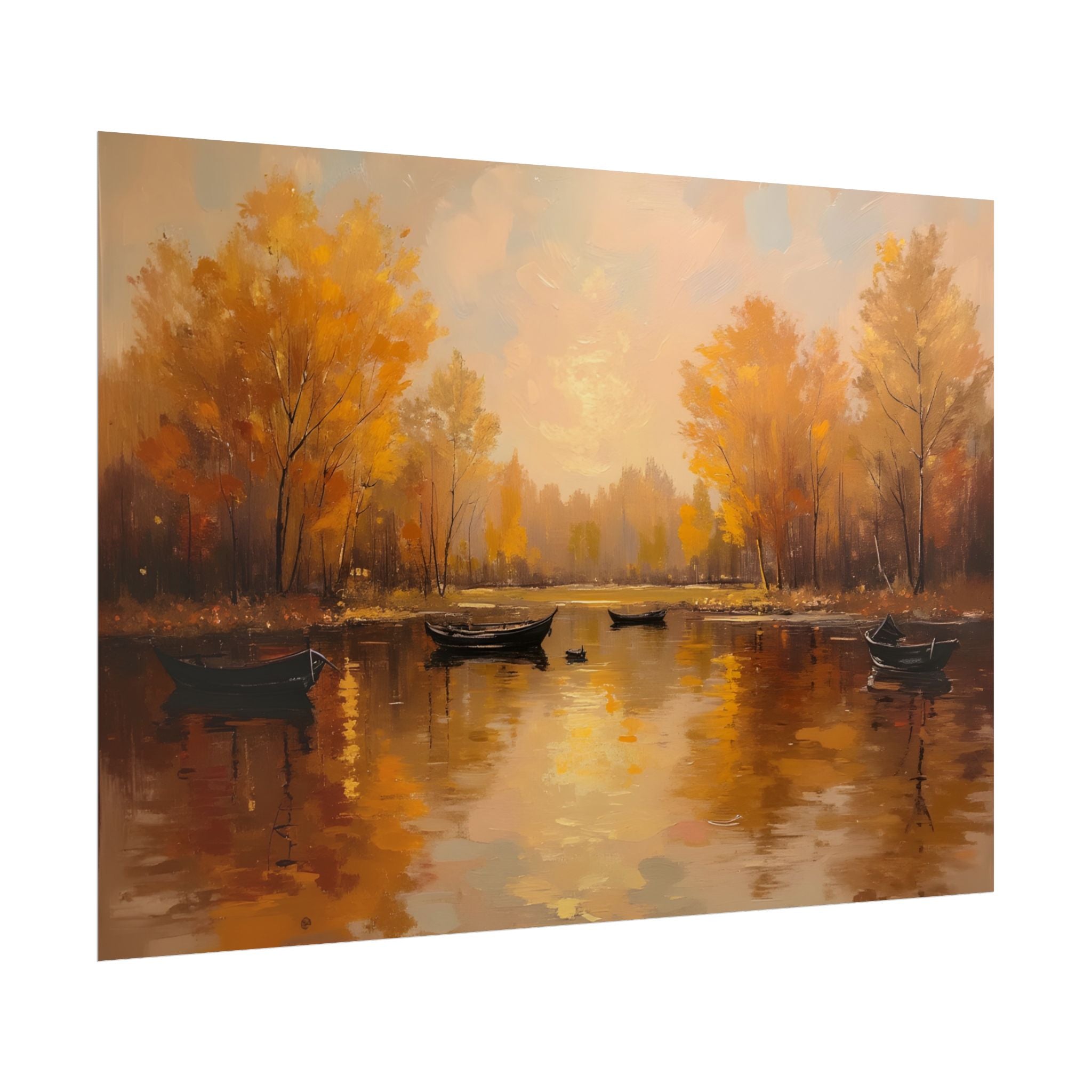 Herfst aan het meer met roeiboten - Poster 