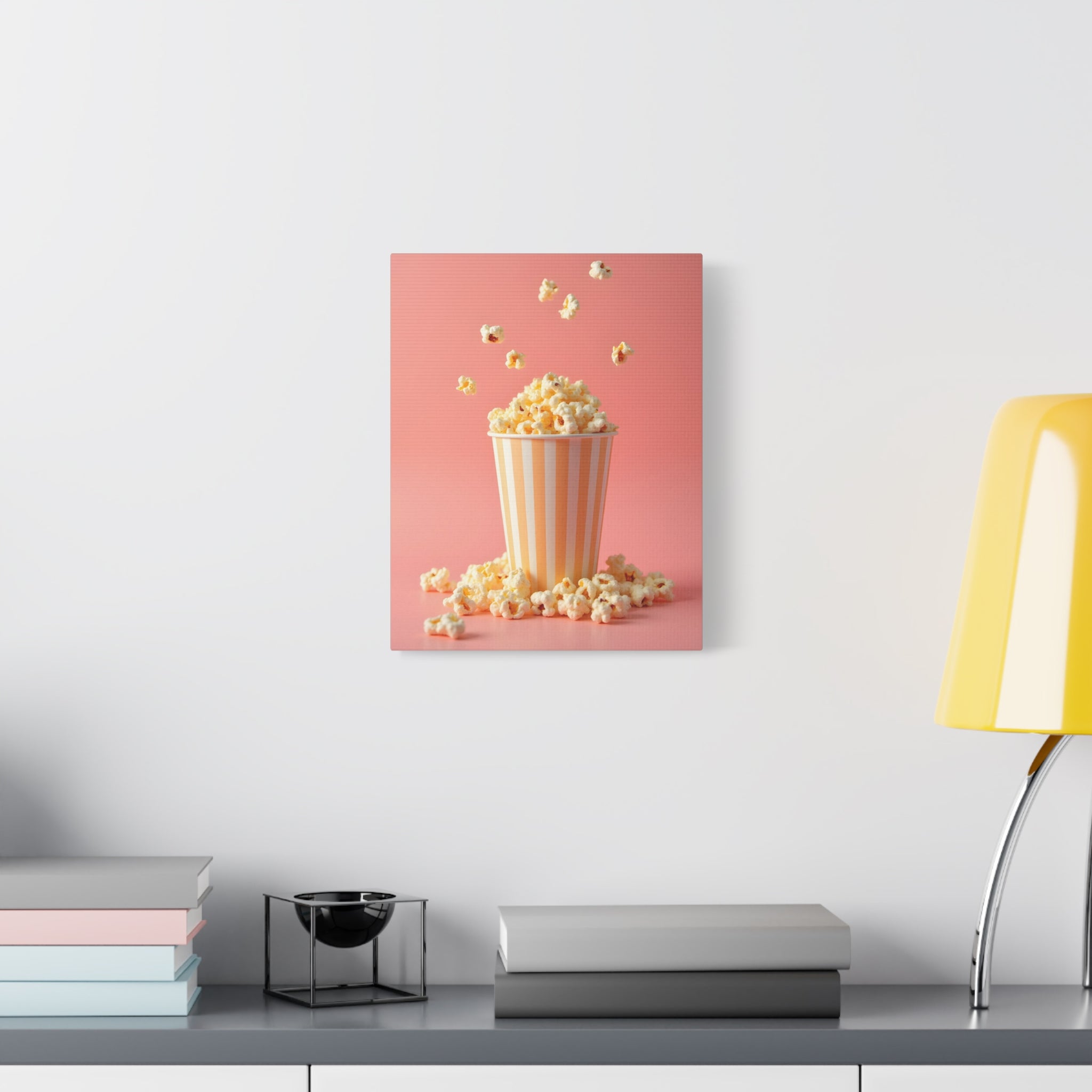 Popcorn met een roze achtergrond Muurdecoratie - Gespannen canvas 