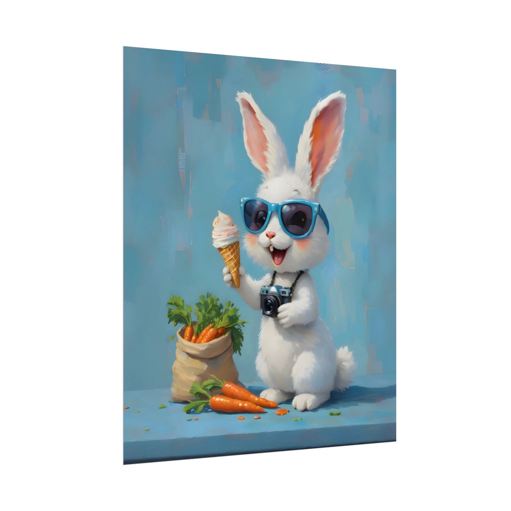 Blue Bunny Poster - Cute Sunglasses Rabbit Rolled Art Print
