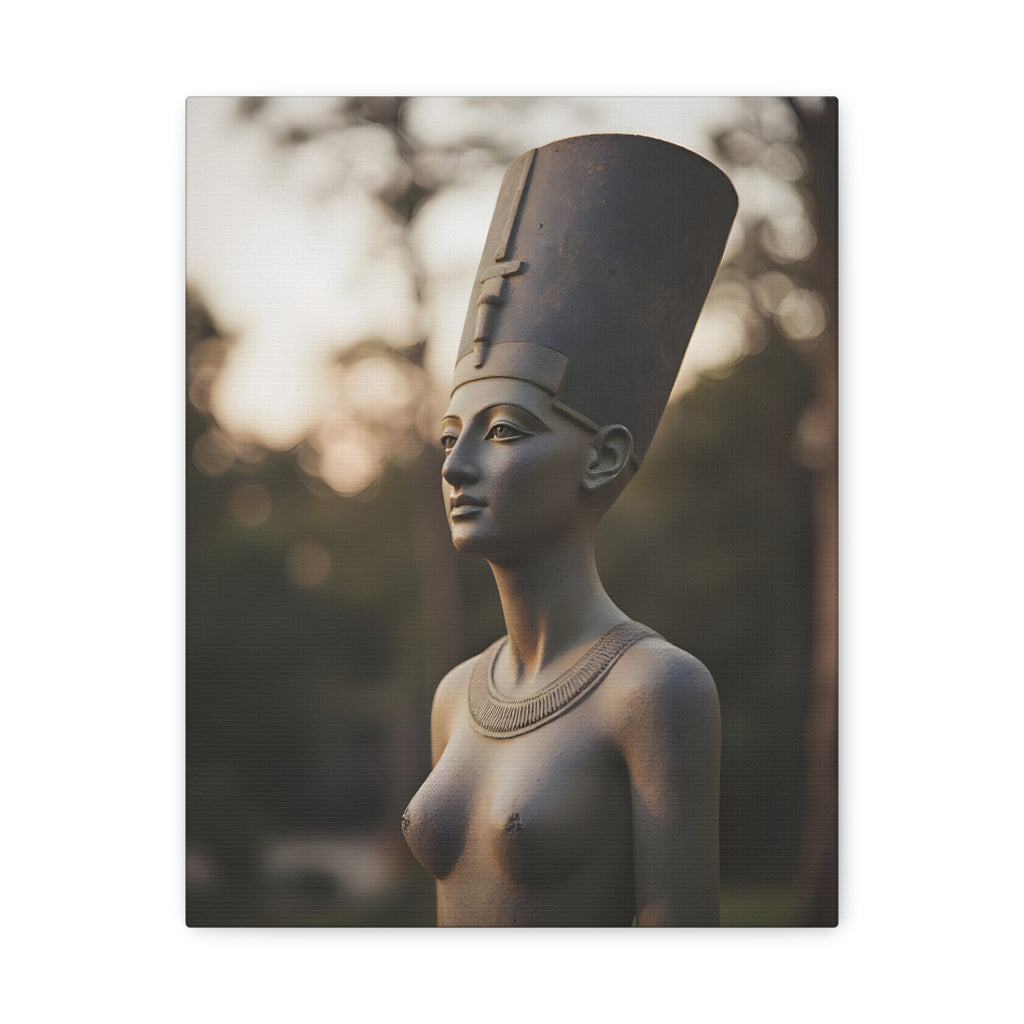 Bronzen standbeeld van Nefertiti als wanddecoratie - Egyptische beeldhouwkunst - Fotografie - Koningin van Egypte - Opgespannen canvas 