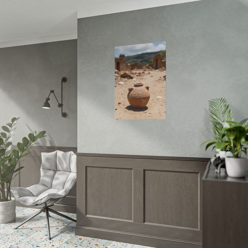 Rustieke terracotta bloempotwoestijnposter - opgerolde fotoafdruk