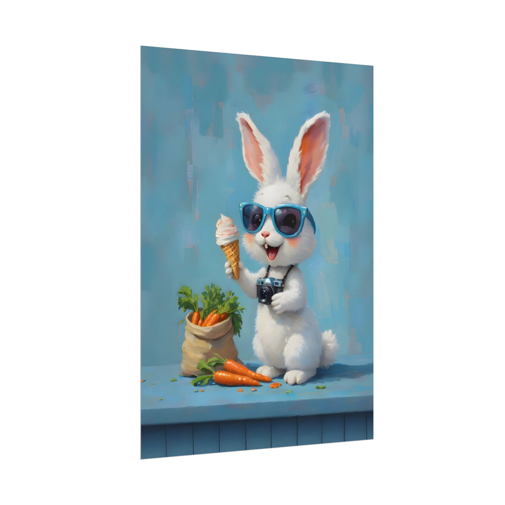 Blue Bunny Poster - Cute Sunglasses Rabbit Rolled Art Print