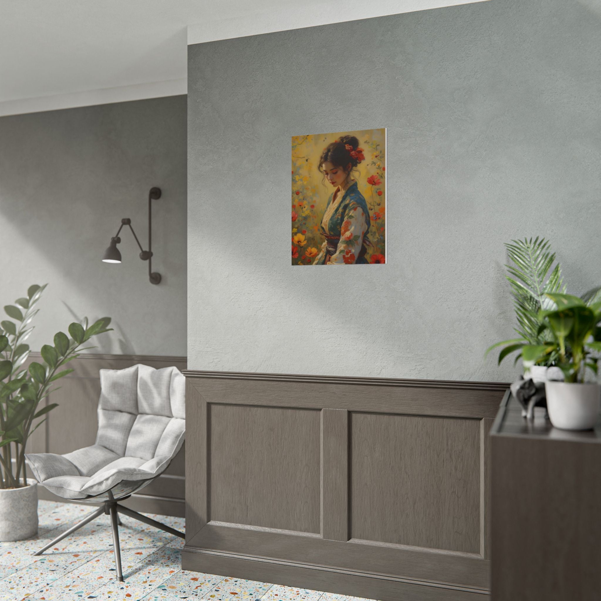 Asian Floral Lady Wall Art - Poster