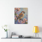 Sparrow on Cherry Blossoms Matte Stretched Canvas