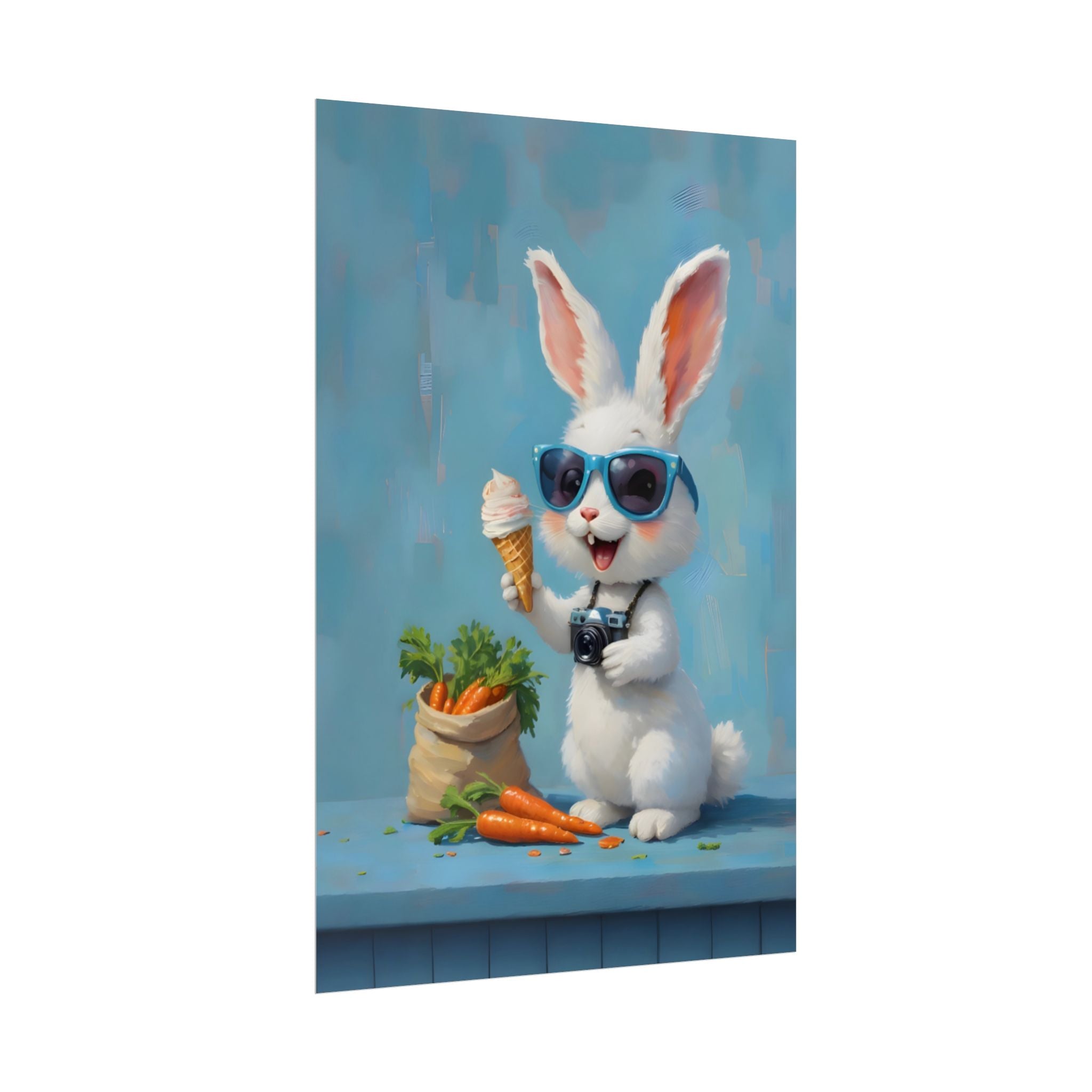 Blue Bunny Poster - Cute Sunglasses Rabbit Rolled Art Print
