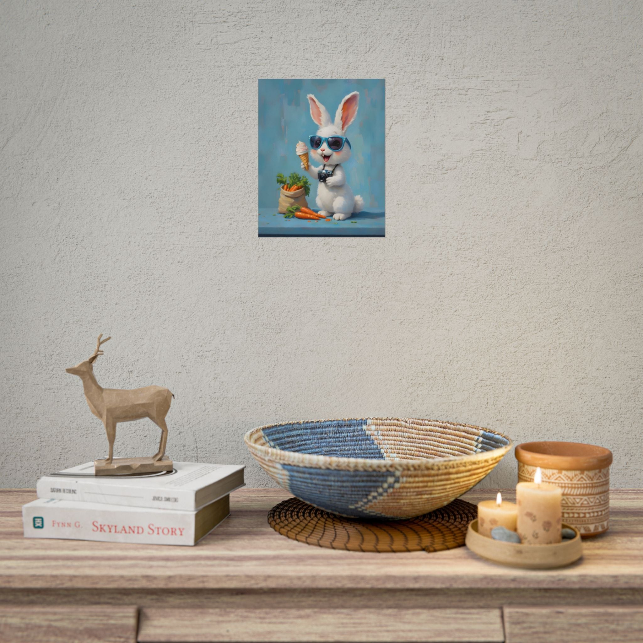 Blue Bunny Poster - Cute Sunglasses Rabbit Rolled Art Print