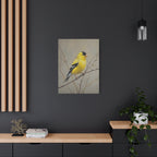 Goldfinch Wall Art Canvas — Yellow Songbird Painting on Branch, Matte Stretched Canvas