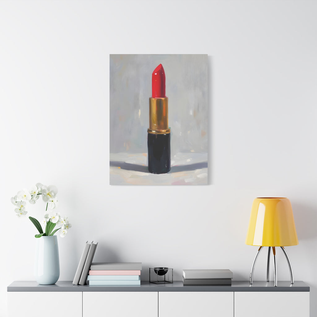 Red Lipstick Canvas Art — Cosmetic Pop Still Life Wall Decor