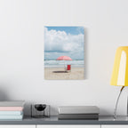 Sun-drenched beach memory with beach chair and umbrella Canvas Wall Art - Stretched Canvas