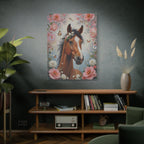 Floral Horse Portrait Canvas — Matte Stretched Wall Art