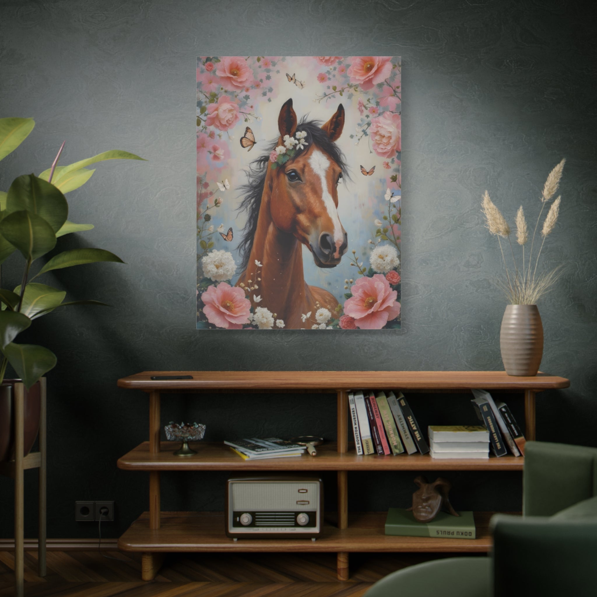 Floral Horse Portrait Canvas — Matte Stretched Wall Art