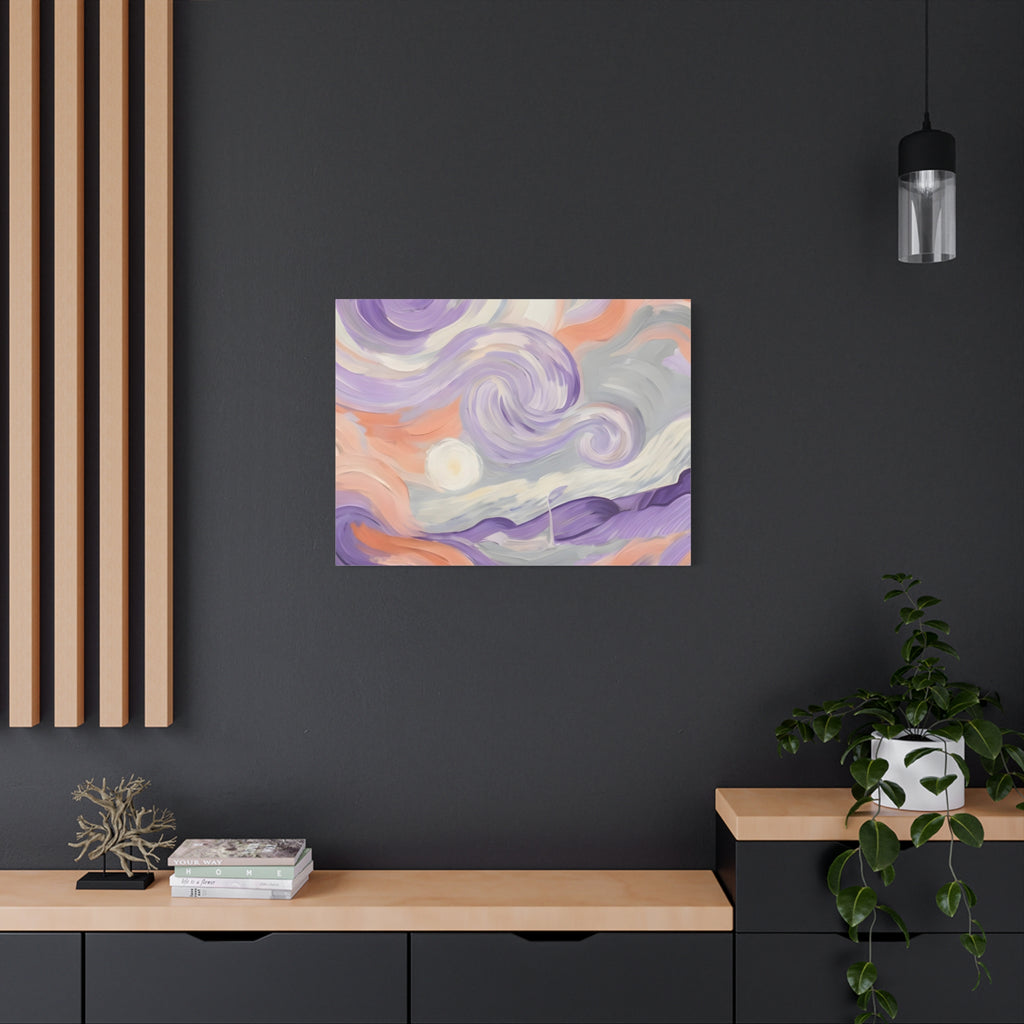 Abstract Swirl Canvas Art – Lavender & Peach Matte Stretched Canvas