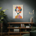 Colorful Portrait Art Canvas - Abstract Geisha Woman Matte Stretched Canvas