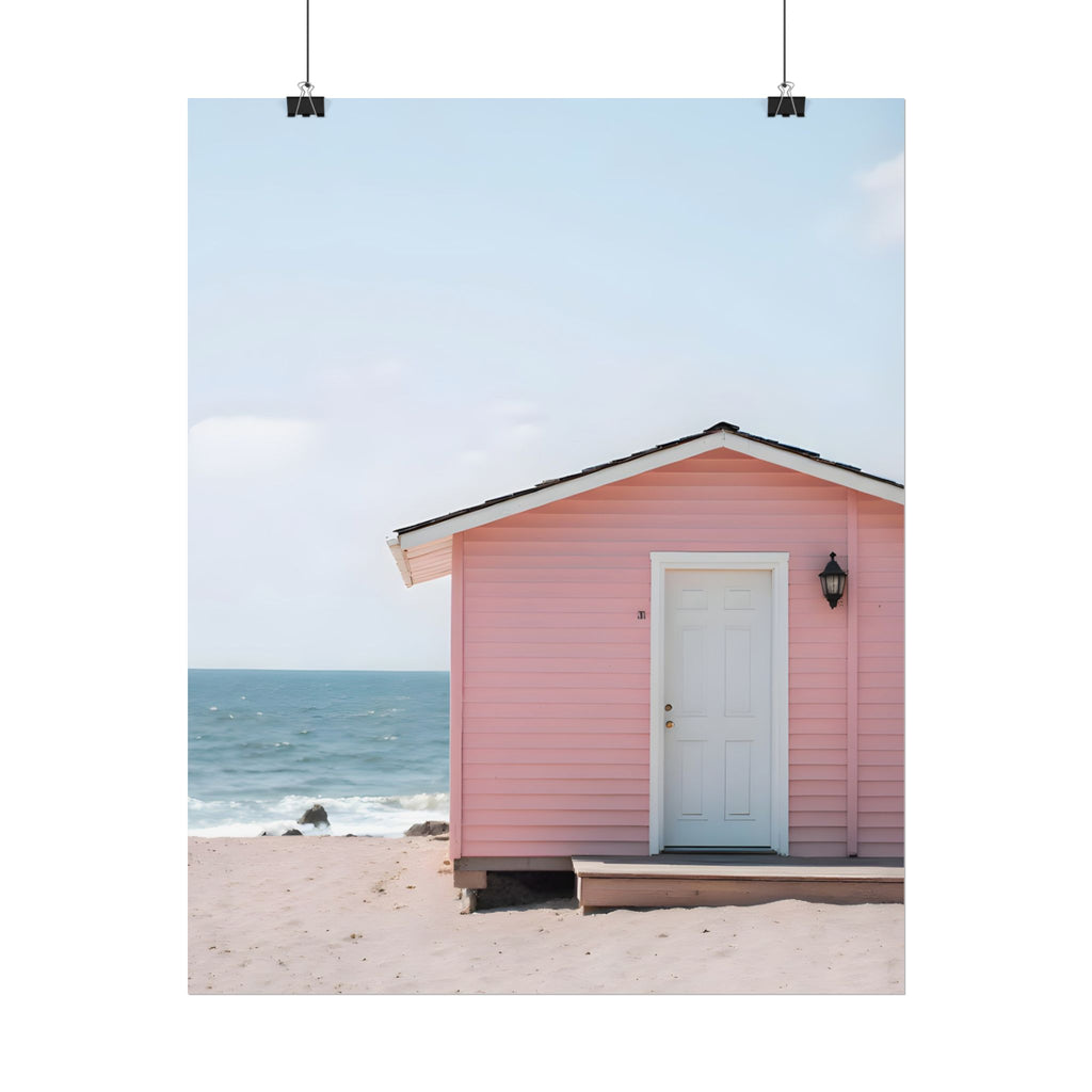 Roze strandhuisje als muurdecoratie - Poster 