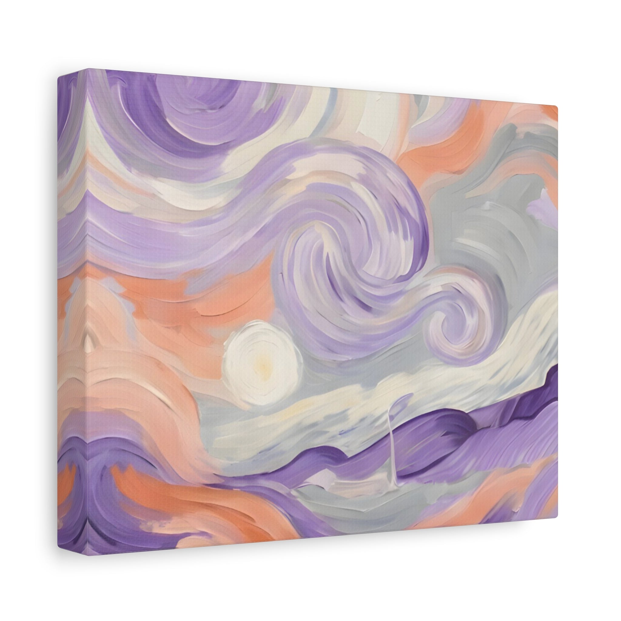 Abstract Swirl Canvas Art – Lavender & Peach Matte Stretched Canvas