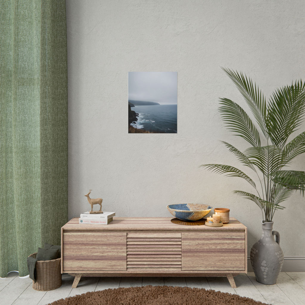 Muurdecoratie met mistige kustklif - Poster 