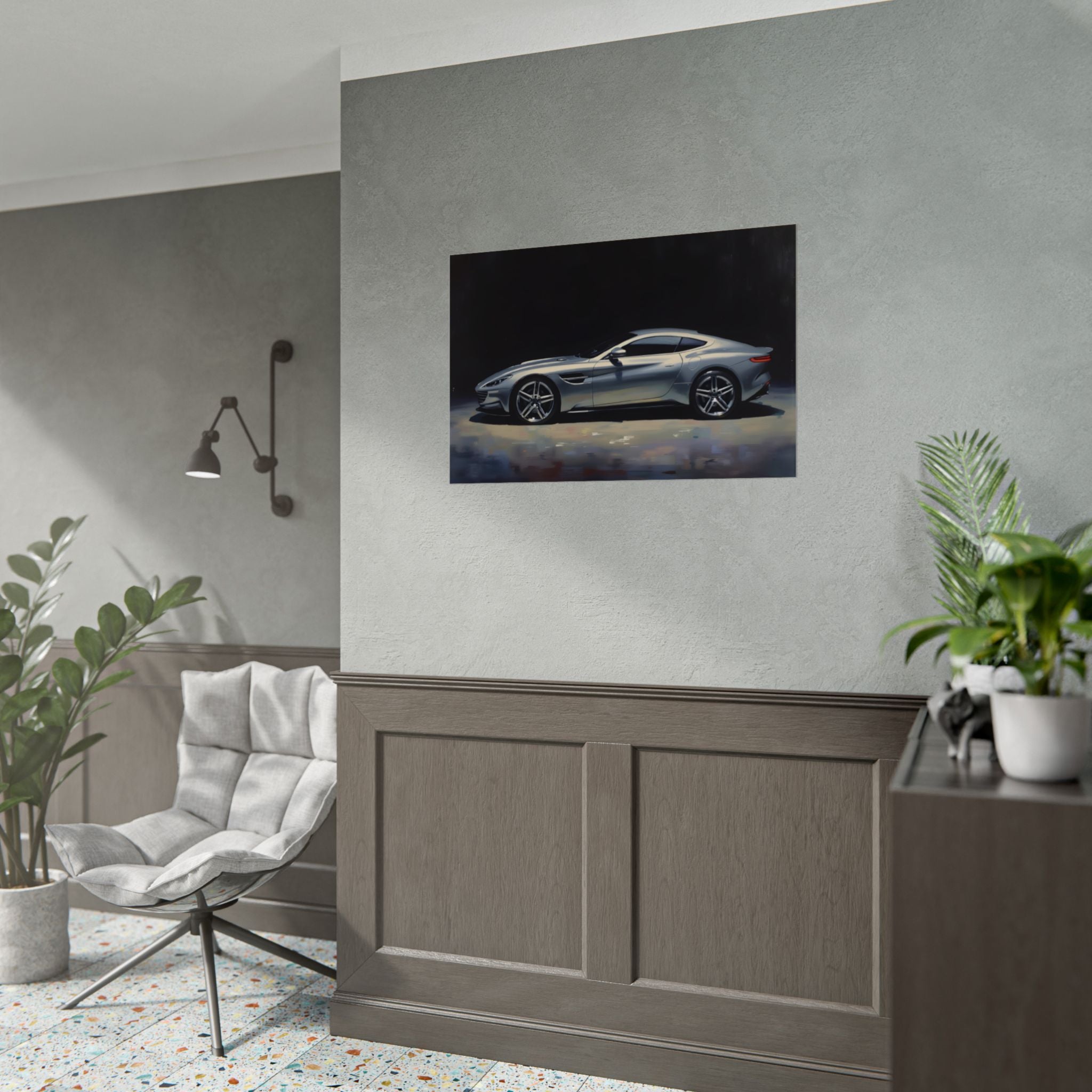 Sports Car Poster - Silver GT Automotive Art Print (Rolled Poster)