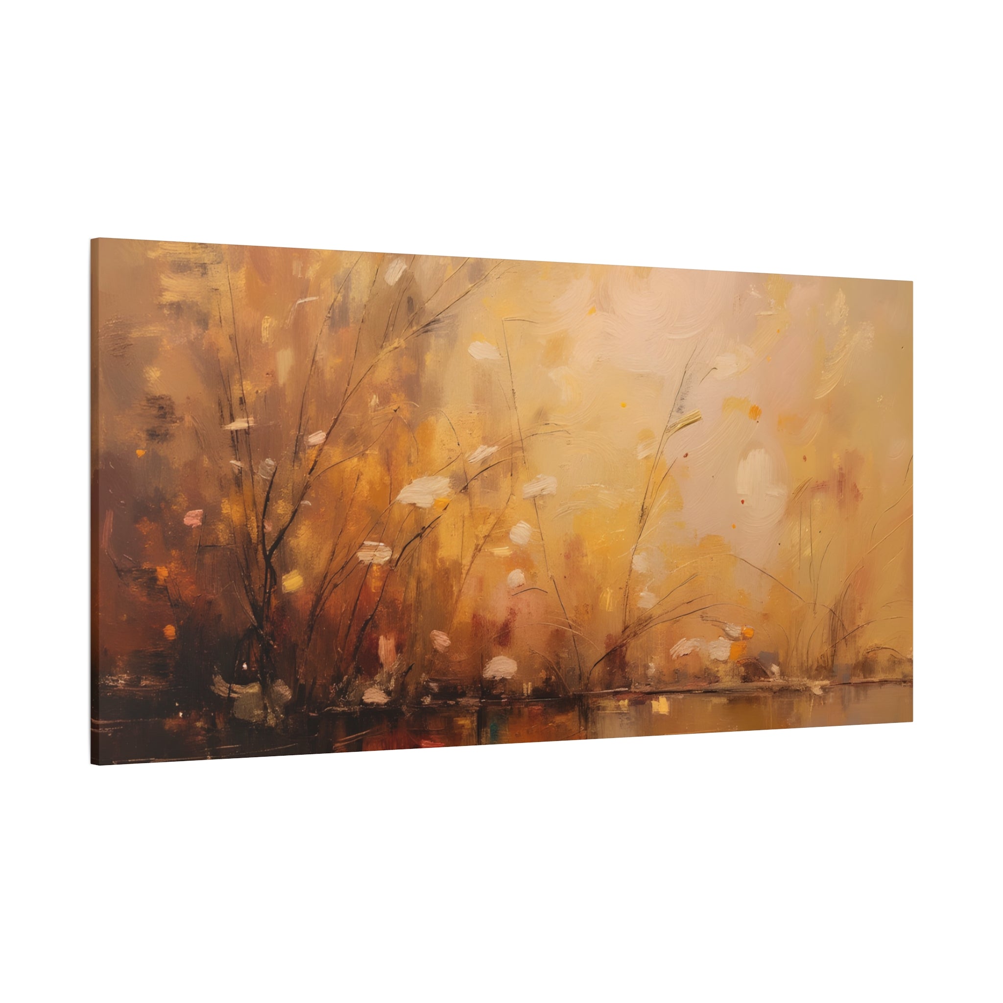 Abstracte muurdecoratie met gouden weidemotief - opgespannen canvas 