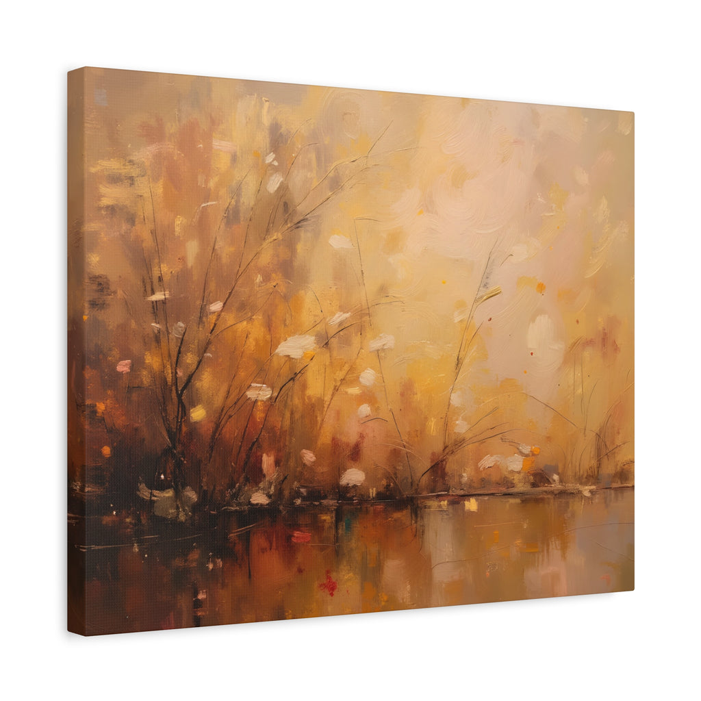 Abstracte muurdecoratie met gouden weidemotief - opgespannen canvas 