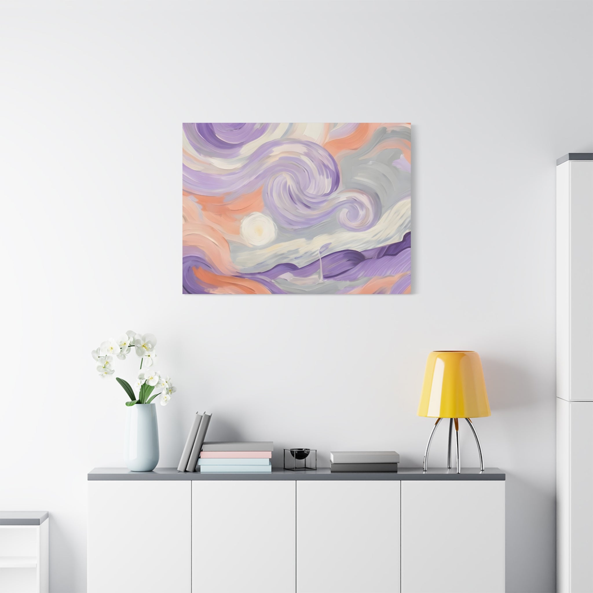 Abstract Swirl Canvas Art – Lavender & Peach Matte Stretched Canvas