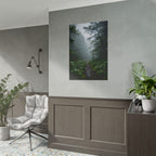Muurdecoratie met een mistig bospad - Poster 