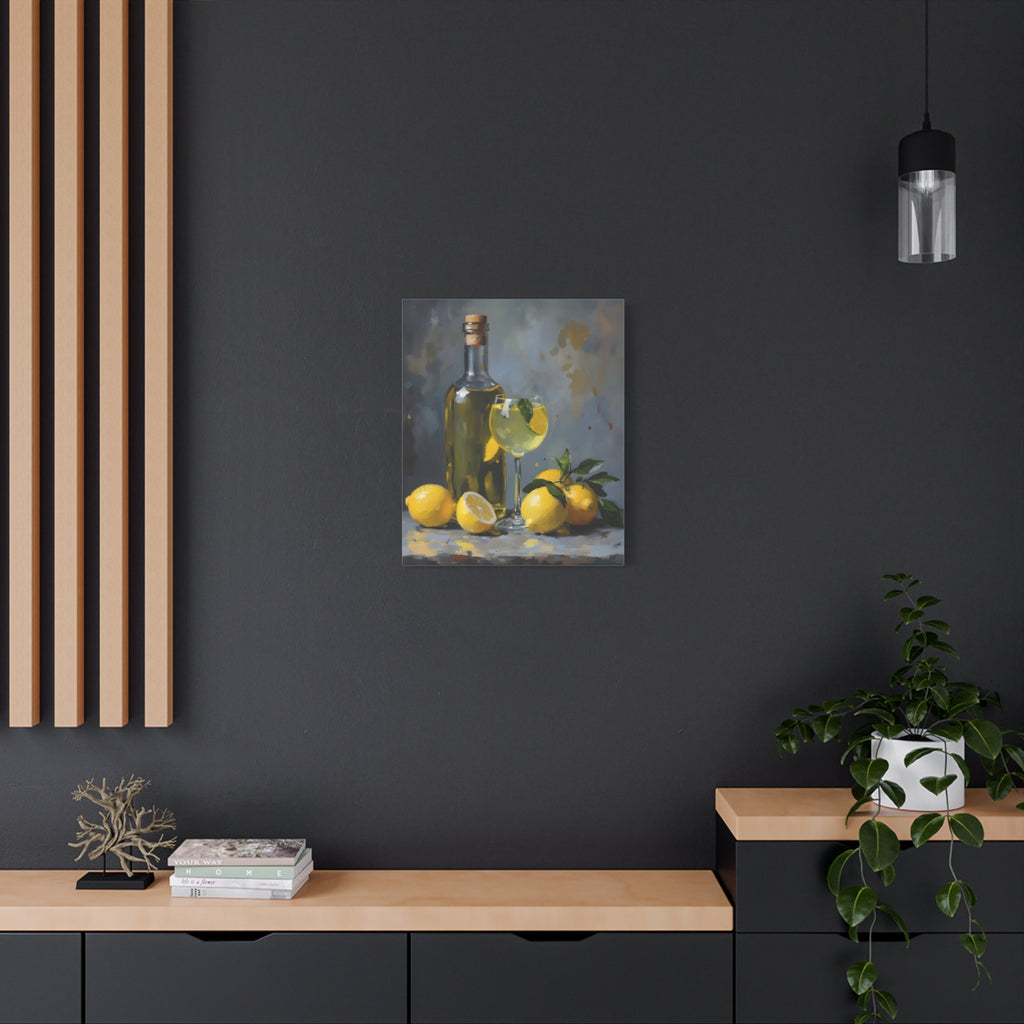 Limoncello with lemons Still Life Matte Canvas Wall Art