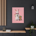 Pink Cute Bunny Canvas Wall Art — Cool Rabbit with Sunglasses, Ice Cream & Carrots (Matte Stretched)