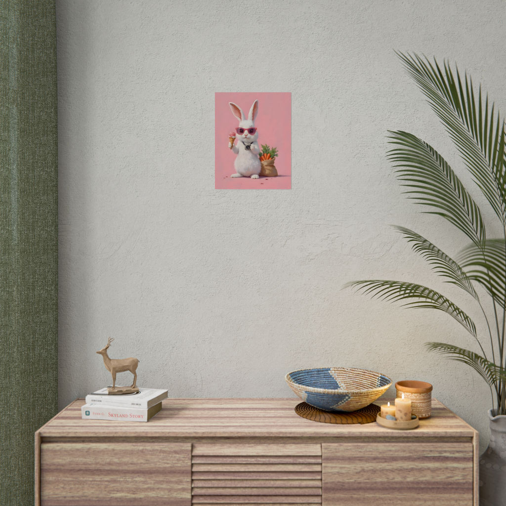 Pink Cute Bunny Poster – Pink Ice Cream Rabbit Wall Art