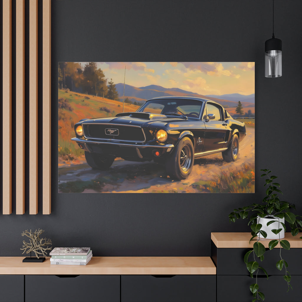 Vintage Mustang Sunset Wall Art - Classic Muscle Car - Stretched Canvas