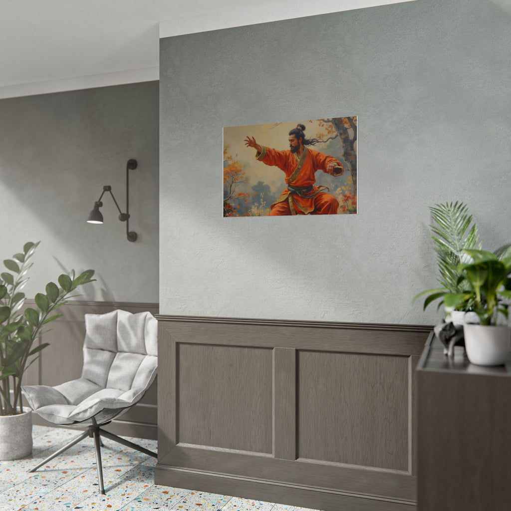 Martial Artist Art Poster - Warrior in Orange Traditional Kung Fu Wall Art