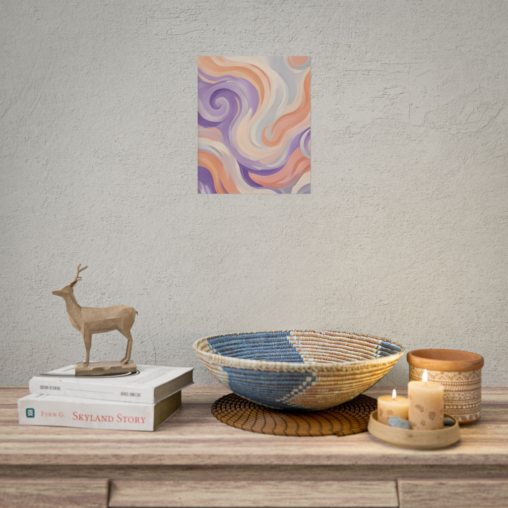 Abstract Swirl Poster - Peach & Lavender Fluid Art Rolled Wall Print