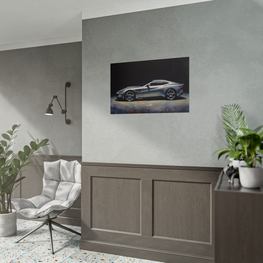 Sports Car Poster - Silver GT Automotive Art Print (Rolled Poster)