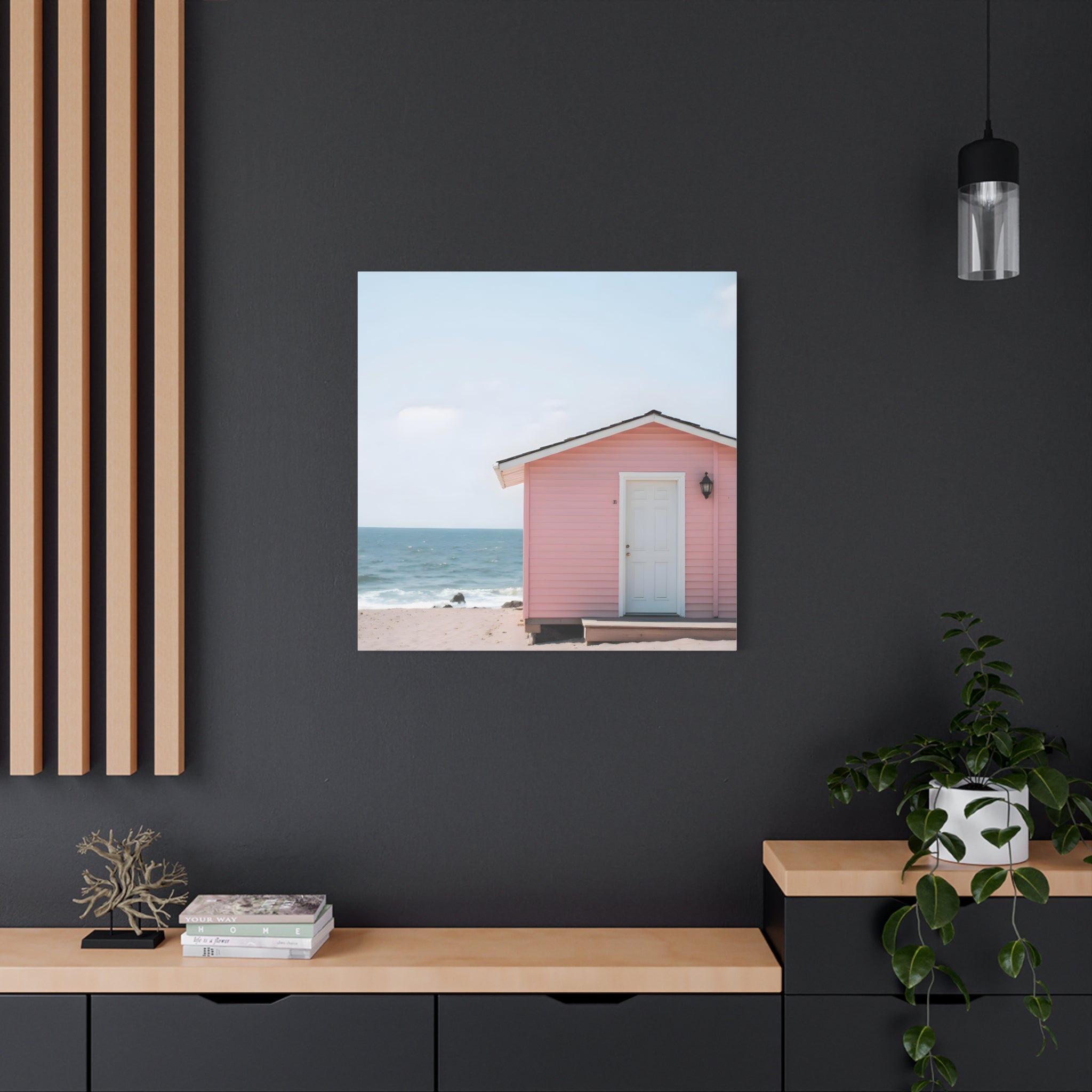 Pink Beach Cottage  Wall Art - Stretched Canvas