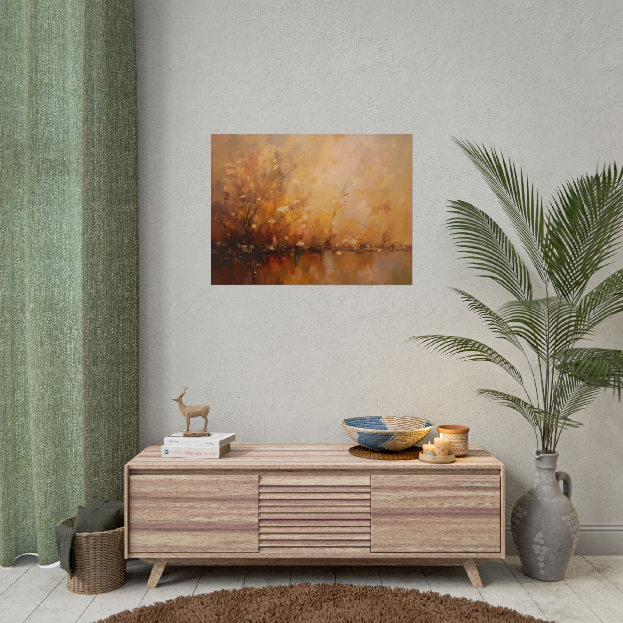Abstracte muurdecoratie met gouden weidemotief - Poster 