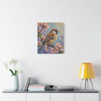 Sparrow on Cherry Blossoms Matte Stretched Canvas