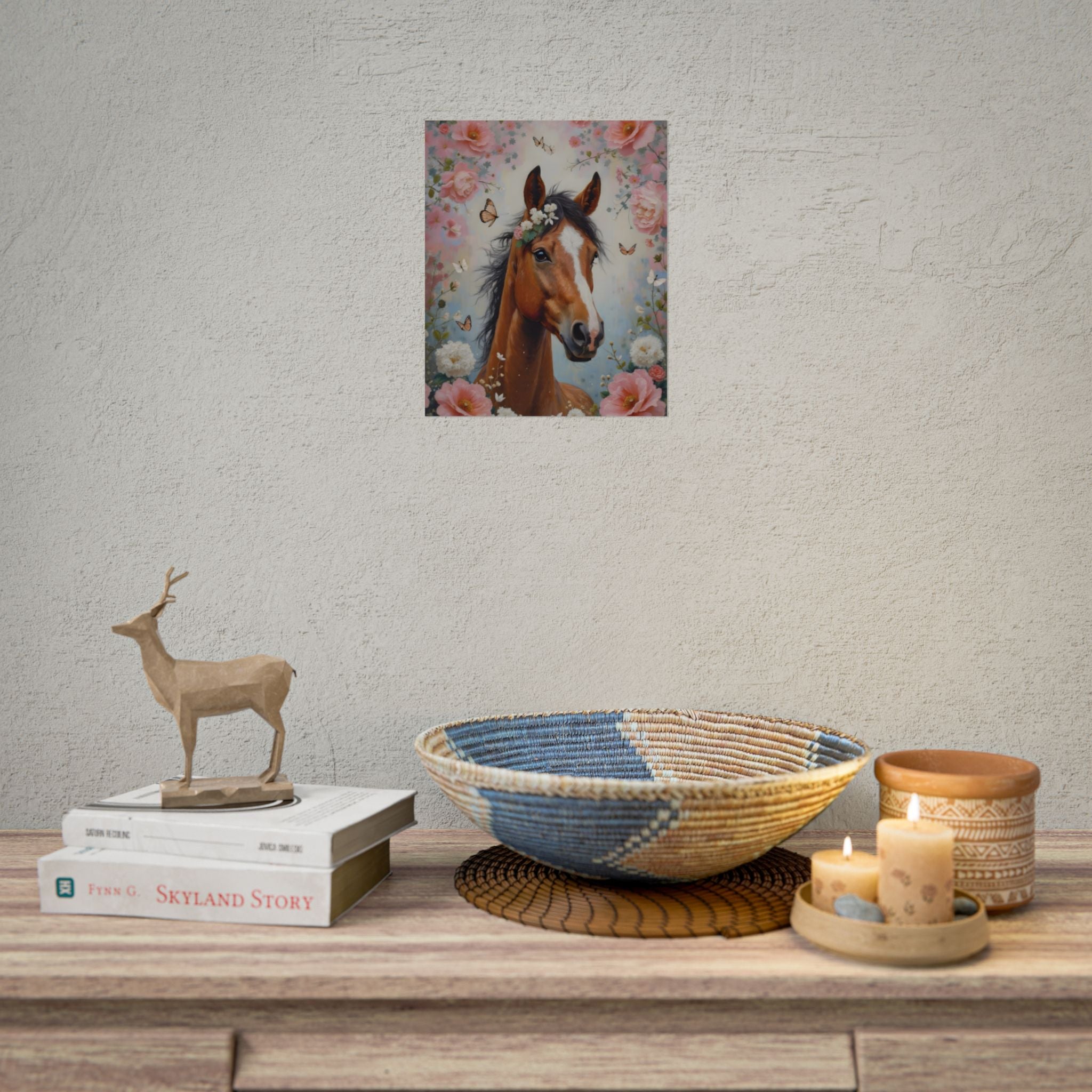 Horse Floral Poster - Vintage Foal Portrait Rolled Art Print