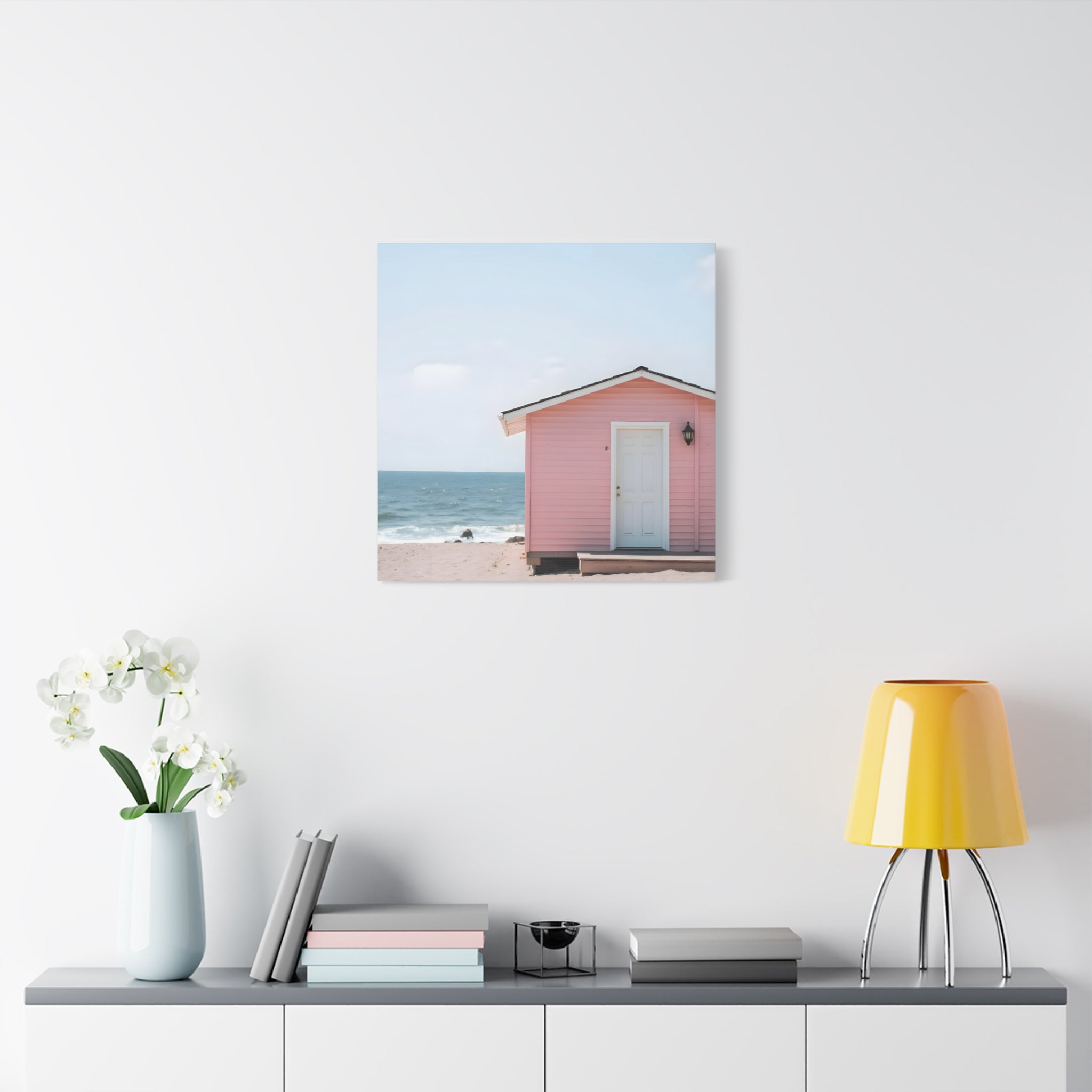 Pink Beach Cottage  Wall Art - Stretched Canvas